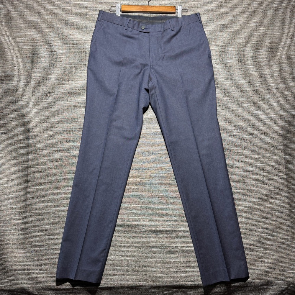 Lanvin Dress Pants Mens 34x32 Blue Wool Made in Italy Slim Straight Trousers